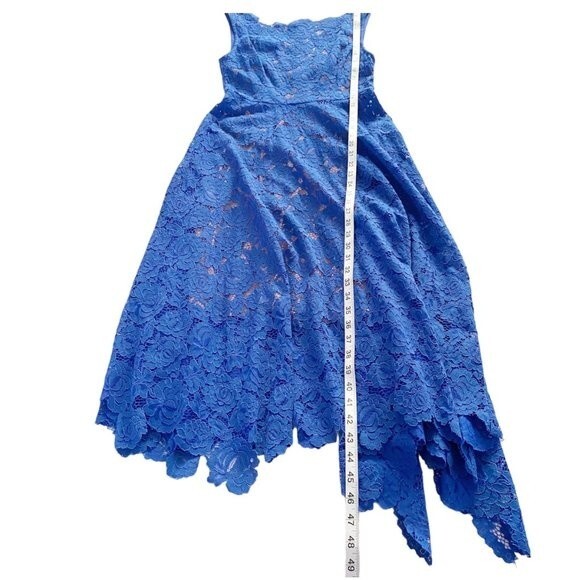 Anthropologie Tracy Reese Cerulean Sky Cobalt Blue Lace Asymmetrical Midi Dress - Picture 9 of 11